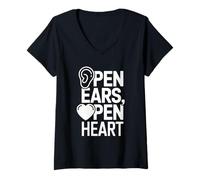 Femme Message d'écoute d'empathie Open Ears Open Heart T-Shirt avec Col en V