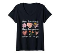 Femme Message floral « Choose Love Over Hate Fear Again » T-Shirt avec Col en V