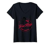Femme Message « Free Hugs Don't Touch Me » T-Shirt avec Col en V