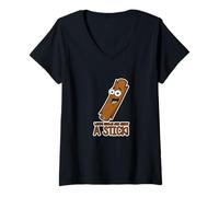 Femme Message Humoristique « What's Brown and Sticky A Stick » pour Papa T-Shirt avec Col en V