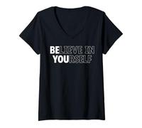 Femme Message inspirant avec citation « Believe in Yourself » T-Shirt avec Col en V