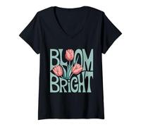 Femme Message inspirant positif en forme de tulipe lumineuse T-Shirt avec Col en V