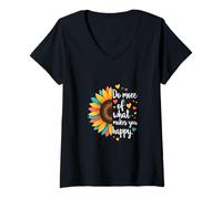 Femme Message Positif « Do More of What Makes You Happy Tournesol » T-Shirt avec Col en V