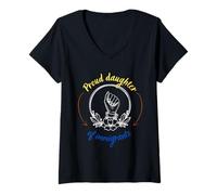 Femme Message pro-immigration Fier fille des immigrants T-Shirt avec Col en V