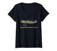 Femme Messerschmitt BF 109 2e Guerre Mondiale Avion Cadeau T-Shirt avec Col en V