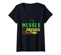 Femme Messes et robes, maman des deux, fête des mères, maman, vie T-Shirt avec Col en V