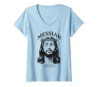 Femme Messie Matthieu 11:28 Paix Verset de la Bible Jésus Religieux T-Shirt avec Col en V