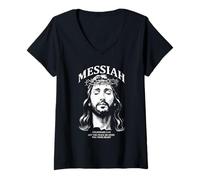Femme Messie Matthieu 11:28 Paix Verset de la Bible Jésus Religieux T-Shirt avec Col en V