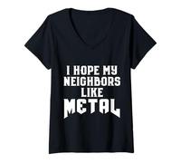Femme Metal Ecouter à voix haute Voisins Metalhead T-Shirt avec Col en V