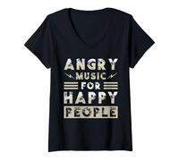 Femme Metal Music Fan - Angry Music for Happy People T-Shirt avec Col en V