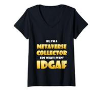 Femme Metaverse Collector IDGAF Crypto Meme ETH NFT Metaverse DeFi T-Shirt avec Col en V