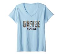 Femme Météo café rétro Leopard T-Shirt avec Col en V