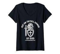 Femme Mettez l'armure complète de Dieu Ephésiens 6:11 T-Shirt avec Col en V