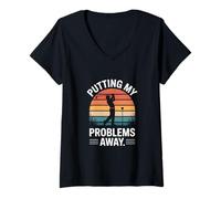 Femme Mettre de côté Mes problèmes Golf Retro Sunset T-Shirt avec Col en V