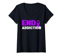 Femme Mettre Fin à la dépendance - Sensibilisation à la toxicomanie, Sensibilisation aux surdoses T-Shirt avec Col en V