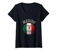 Femme MEX Drapeau Mexicain Béisbol Team Gear Mexico Baseball Player MX T-Shirt avec Col en V