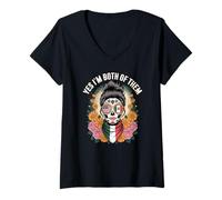 Femme Mexican American Sugar Skull Bilingual Culture Pride T-Shirt avec Col en V