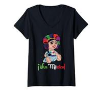 Femme Mexican Doll, Maria, mazahua Arte Huichol, lele, T-Shirt avec Col en V