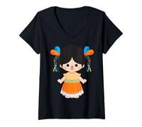 Femme Mexican Doll, maría, mazahua, lele -Maria Mexicana Otomi T-Shirt avec Col en V