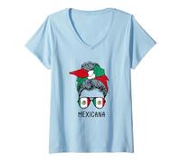 Femme Mexican Mexicana Girl Mexican Heritage Mexico Flag T-Shirt avec Col en V