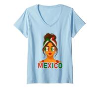Femme Mexican Mexicana Girl Mexico Flag Mexican Girlfriend Wife T-Shirt avec Col en V