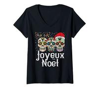 Femme Mexican Tete Mort Noel Decoration Moche Candy Skull Cadeau T-Shirt avec Col en V