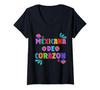 Femme Mexicana de corazón! Hispanic Heritage Month T-Shirt avec Col en V
