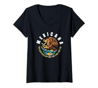 Femme Mexique Aigle Mexicain Mexicana T-Shirt avec Col en V
