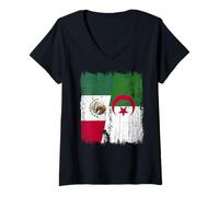 Femme Mexique Algérie Demi Drapeau Mexicain Patrimoine Algérien T-Shirt avec Col en V