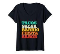Femme Mexique Tacos Salsa Barrio Fiesta Sabor T-Shirt avec Col en V