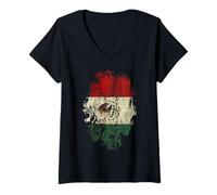 Femme Mexique Vintage Grunge | Racines du Drapeau National Mexicain rétro T-Shirt avec Col en V
