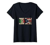 Femme MexiRicain : Mexique Porto Rico Drapeau Mexicain illustré T-Shirt avec Col en V