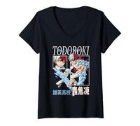 Femme MHA Todoroki Framed Action Poses Collage U.A. High Anime T-Shirt avec Col en V