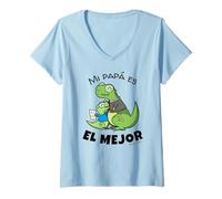Femme Mi Papa Es El Mejor Papa Mignon Papa Espagnol Dinosaure Fête des Pères T-Shirt avec Col en V
