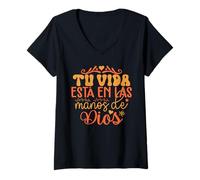Femme Mi Vida está en Las Manos de Dios T-Shirt avec Col en V