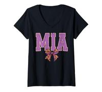 Femme MIA Leopard Bow Trendy Name Conception pour Les Femmes et T-Shirt avec Col en V