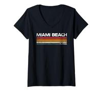 Femme Miami Beach, Floride, Design rétro, Miami Beach, Floride T-Shirt avec Col en V