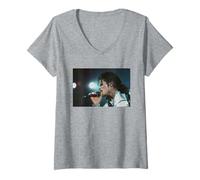 Femme Michael Jackson Bad World Tour en Concert à Wembley 1988 T-Shirt avec Col en V