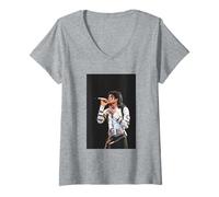 Femme Michael Jackson Chante en Direct Lors de la tournée Mondiale de Bad 1988 T-Shirt avec Col en V