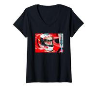 Femme Michael Schumacher, Pilote de Course au Motor GP Silverstone T-Shirt avec Col en V