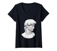Femme Michel-Ange David Statue Tête Sculpture 1501-1504 T-Shirt avec Col en V