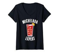 Femme Michelada Expert Mexicain Cerbeza Coctel Limon Spicy Camaron T-Shirt avec Col en V