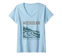 Femme Michigan Eau douce et mémoire profonde depuis 1837 T-Shirt avec Col en V
