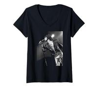Femme Mick Jagger Rolling Stones Album Tour Live Noir et Bleu T-Shirt avec Col en V