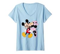Femme Mickey Mouse And Minnie Kiss Valentine T-Shirt avec Col en V