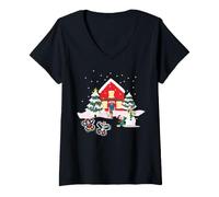 Femme Mickey Mouse House Noël T-Shirt avec Col en V