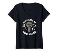 Femme Microphone Amusant avec Inscription « Remember to Sing Songs » T-Shirt avec Col en V