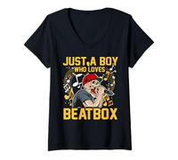 Femme Microphone de Rap Beatbox Music Old School Beatboxer T-Shirt avec Col en V