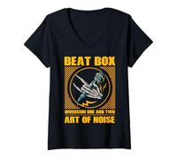Femme Microphone de Rap Beatbox Music Old School Beatboxer T-Shirt avec Col en V