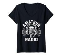 Femme Microphone Radio Amateur T-Shirt avec Col en V
